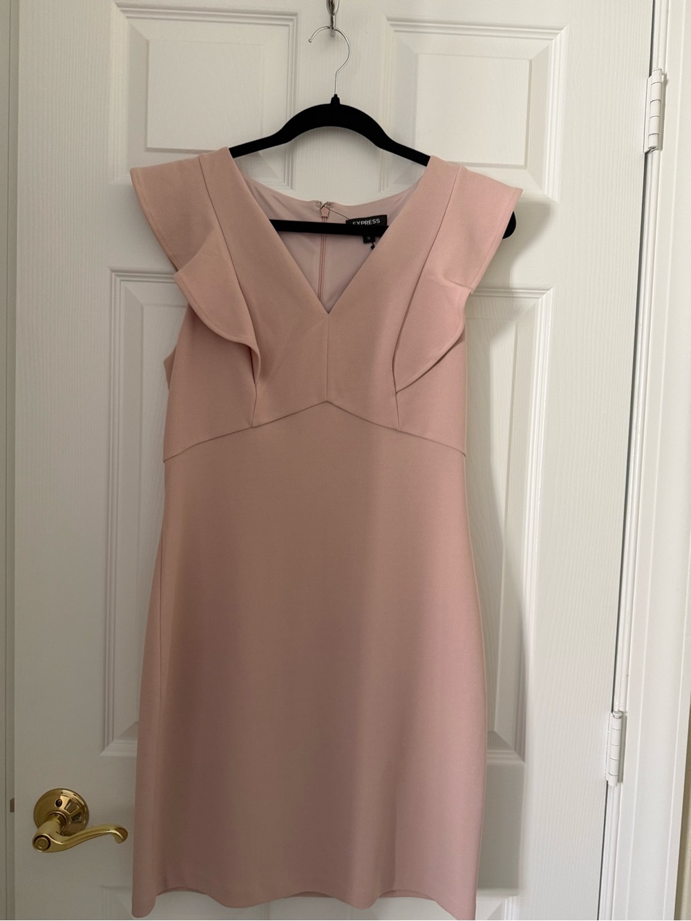 Express Blush Pink V-Neck Ruffle Sheath Mini Dress